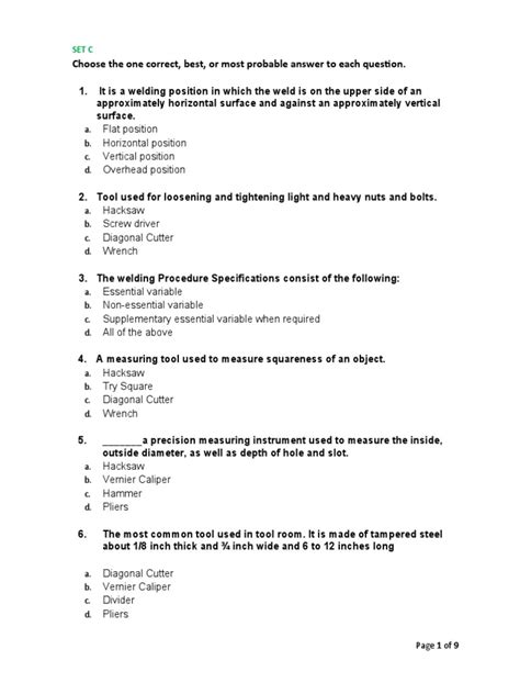 welding test questions and answers